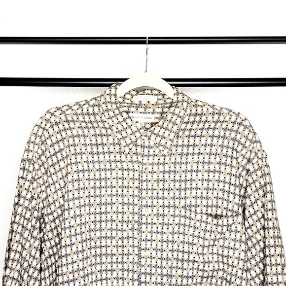 Pierre Cardin Vintage 90s Tan w/ Multicolor Diamond Print S/S Button Up Shirt - Picture 3 of 10
